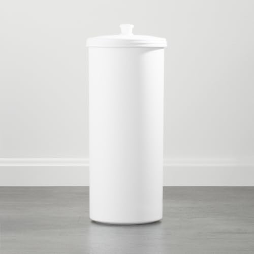 iDesign Freestanding Bathroom Toilet Paper Storage Holder, White | With Lid, For 3 Extra Rolls