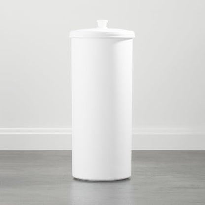 iDesign Freestanding Bathroom Toilet Paper Storage Holder, White | With Lid, For 3 Extra Rolls