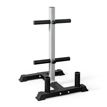 Olympic Bumper Plate Tree Rack with Barbell Holder... (Alloy Steel)