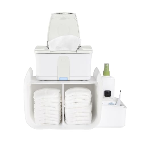 Ubbi Tabletop Diaper Caddy, Diaper Storage, Caddy Organizer, White | Non-Skid Rubber Feet, Baby Diaper Caddy Organizer for Wipes & Baby Accessories, Newborn Nursery Essential