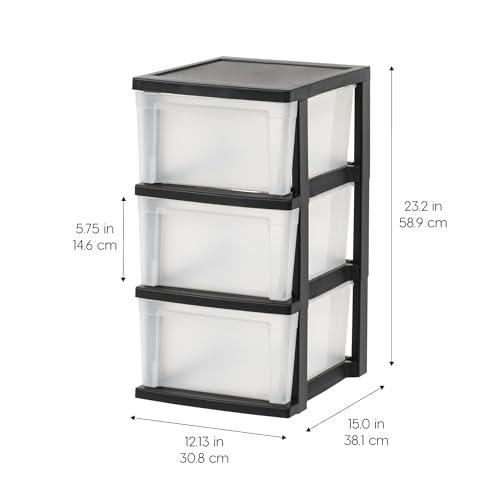 IRIS USA 3-Drawer Slim Narrow Storage Organizer, 2-Pack, Black/Clear | Organize craft supplies, school essentials, beauty items, and small household accessories with compact drawer storage