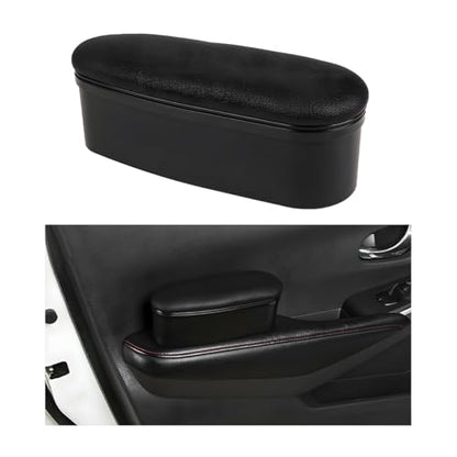 Yourkar Car Armrest Support Cover, Left Side Door Armrest Cushion Pad Extender with Storage Box, Anti-Slip & Waterproof Leather Driver Left Arm Rest Storage Cover, Car Accessories (Black, Style 1)