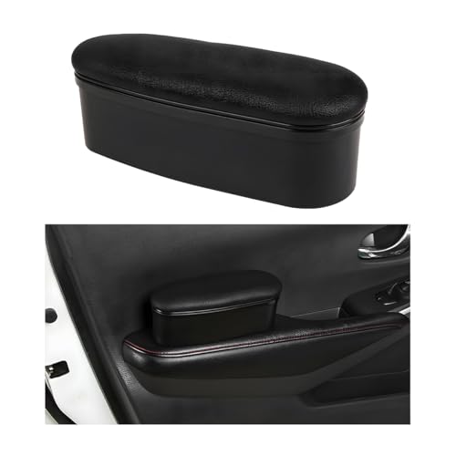 Yourkar Car Armrest Support Cover, Left Side Door Armrest Cushion Pad Extender with Storage Box, Anti-Slip & Waterproof Leather Driver Left Arm Rest Storage Cover, Car Accessories (Black, Style 1)