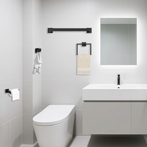 JOPOFI 5 Piece Towel Bar Set - 15.7Inch Bathroom Towel Holder - Matte Black | Stainless Steel Towel Racks for Bathroom Wall Mounted, Towel Rod for Bathroom Wall