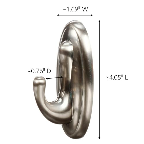 Command 5 lb Large Brushed Nickel Color Hooks, 2-Pack of 2 Wall Hooks and 2 Strips, Damage Free Coat Hooks with Adhesive Strips, Traditional Hooks for Hanging Christmas Decorations