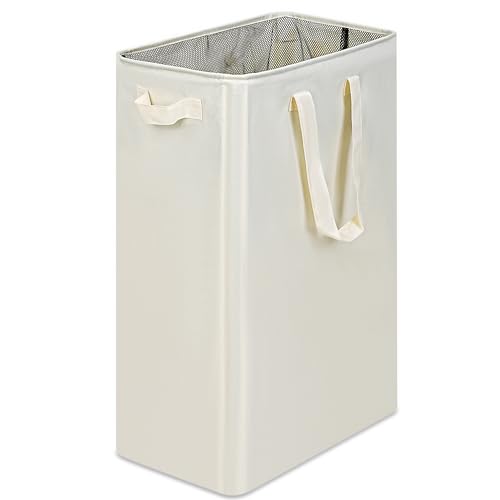 Slim Laundry Basket, Narrow Laundry Hamper with Ha... (Beige | Fabric)