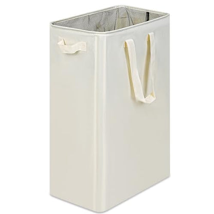 Slim Laundry Basket, Narrow Laundry Hamper with Ha... (Beige | Fabric)