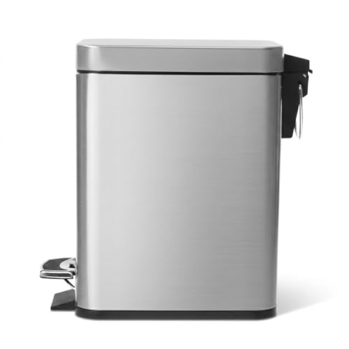 Home Zone Living 1.3 Gallon Stainless Steel Small Trash Can with a Lid | Stainless Steel with Slim Fit Design, Soft-Close Lid for Offices, Bathrooms, Bedrooms and Dorms, Silver