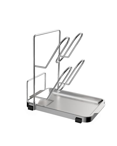 YQh Pot Lid Holder, Two-Compartment Stainless Steel Cooking Rack, Spoon Rest with Lid Holder, Spatula Holder for Counter, Stove Top Shelf Spoon and Lid Rest, Pot Lid Organizer