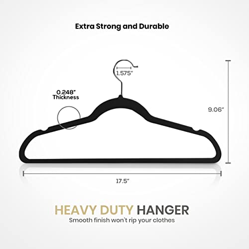 Utopia Home Velvet Hangers 50 Pack – Luxury Non-Slip Slim Hangers Black | Luxury Non-Slip Slim Pant & Coat Hangers, Strong Space-Saving Clothes Hangers with Pants Bar and 360° Swivel Hook