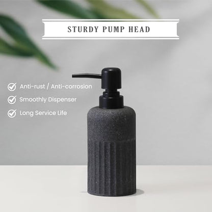 INIUNIK Bathroom Accessory Set, 6 Pieces, Dark Grey | Resin, Bathroom Accessories Set, Includes Soap Dispenser Set, Toothbrush Holders, Tumbler, Vanity Tray & 2 Qtip Holder