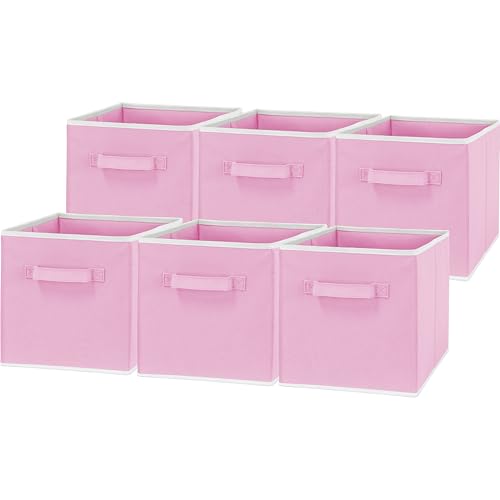 Simple Houseware 11-Inch Foldable Cube Storage Bins, Pink, 6-Pack | Lightweight & Durable Structure Fabric Cubes Organizer for Closet or Shelves