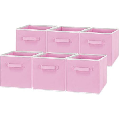 Simple Houseware 11-Inch Foldable Cube Storage Bins, Pink, 6-Pack | Lightweight & Durable Structure Fabric Cubes Organizer for Closet or Shelves