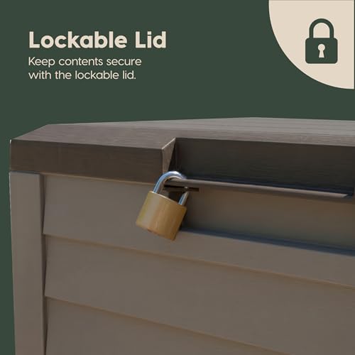 IRIS USA 35 Gallon Outdoor Deck Box, Lockable, Weather-Resistant, Brown | UV-Protected, Waterproof Resin, Patio Storage for Cushions, Garden Tools & Packages