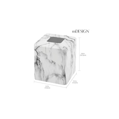 mDesign Metal Square Tissue Box Cover, Modern Facial Paper Holder - Accessories for Bathroom Vanity Countertop, Bedroom Dresser, Night Stand, Desk, Office and End Table - Unity Collection - Marble