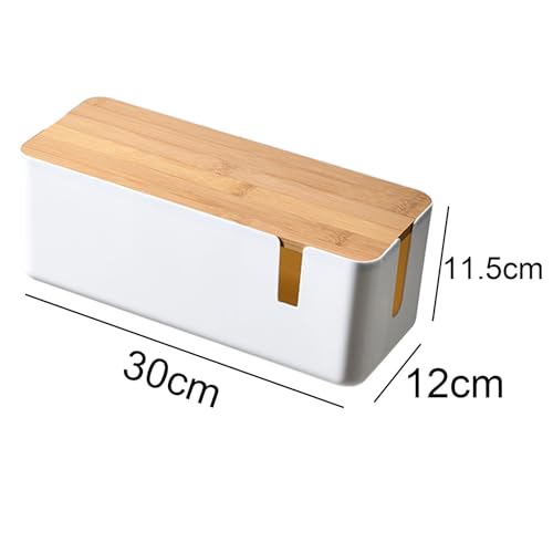 Changsuo Small Cable Management Box with Bamboo Lid for Extension Cord Power Stripe Surge Protector Wire Concealer Organizer Cover Hider (White)
