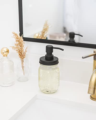 Mason Jar Soap Dispenser - Black - 16 oz Ball Mason Jar Liquid Dispenser for Kitchen & Bathroom - Glass - Dish Soap Dispenser with Rust Proof Stainless Steel Pump & Lid