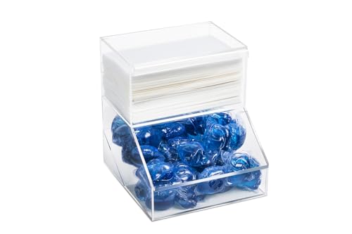 Inevibe Laundry Pod Holder & Dryer Sheet Dispenser with Lids, 2 Compartment | Acrylic Container for Storing Detergent Tablets, Clothes Pins, Dishwasher Pods for Laundry Room Organization