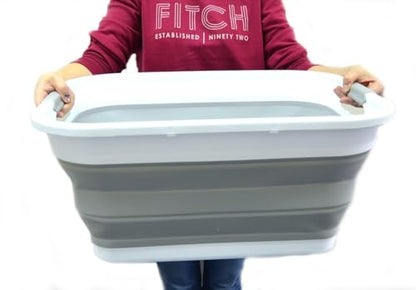 SAMMART 41L (10.8 gallon) Collapsible Plastic Laundry Basket-Foldable Pop Up Storage Container/Organizer-Portable Washing Tub-Space Saving Hamper, Water capacity: 32L (8.4 gallon) (Rectangular, Grey)