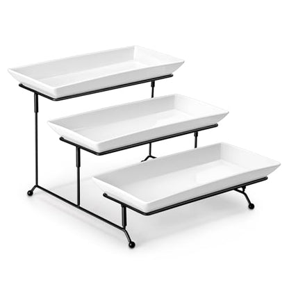 3 Tier Serving Trays for Party, Porcelain Serving... (3 Count | White | Porcelain)