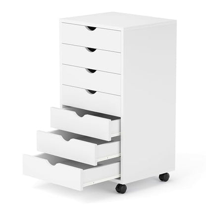 7 Drawer Chest, Storage Cabinet Dressers with Wheels, Dressers Storage Cabinets, Dresser Mobile Cabinet with Wheels, Room Organizer, Small Drawers Wood Organization Furniture for Office, Home, White