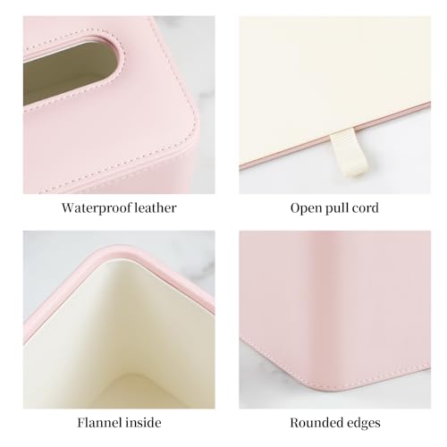 PU Leather Tissue Box Cover Square Tissue Box Holder, Pink | Magnetic Closure, Rounded Edges, Fits All Standard Cube Tissue Boxes, Decorative Tissue Holder for Living Room Bedroom Office