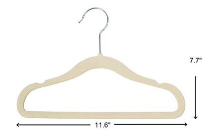 Finnhomy Non-Slip Clothes Hanger for Baby and Kids 30-Pack Velvet Hangers with 10 Finger Clips,Beige