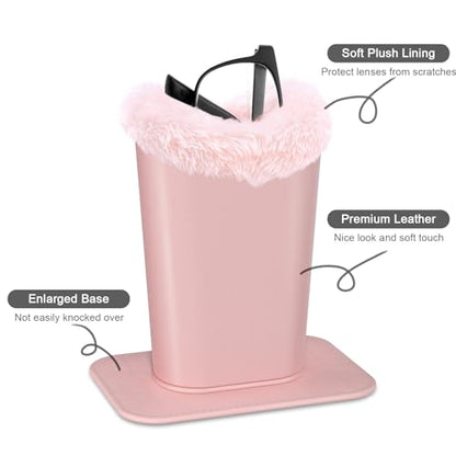 Eyeglasses Holder,Plush Lined PU Leather Pattern Stand Case with Magnetic Base,Unisex for Women Men