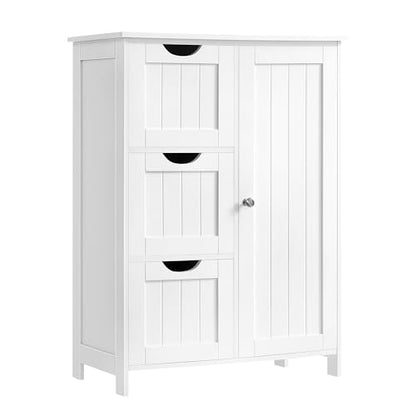 VASAGLE Floor Storage Cabinet, Freestanding Storage Unit with 3 Drawers, 1 Adjustable Shelf, for Bathroom Living Room Dining Kitchen, 11.8 x 23.6 x 31.5 Inches, Cloud White UBBC049WH01S