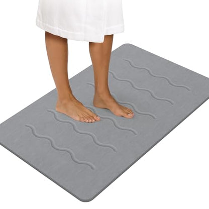 32"x 20" Stone Bath Mat Large, Diatomaceous Earth Bath Mat for Bathroom Quick Drying Absorbing, Long Non-Slip Diatomite Hard Stone Shower Mat Instant Dry(Dark Grey)