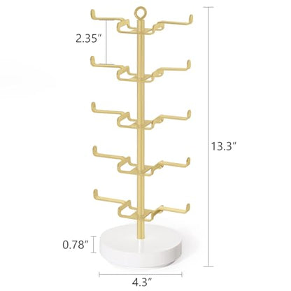 Mkono 360° Rotating Sunglass Organizer, Metal Glasses Holder Display Stand | Space-Saving, Holds 10 Eyewear Pairs, Stable Wood Base, Easy to Assemble, Dresser Desk Table Countertop Bedroom Gift Ideal