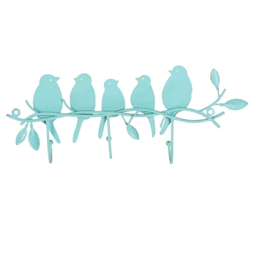 Vintage Metal Wall Mounted Coat Rack with 3 Hooks, Birds on Tree Branch Hanger Key Holder Wall Organizer for Hats, Towels, Clothes, Scarves, Jewelry Wall Decoration - Green