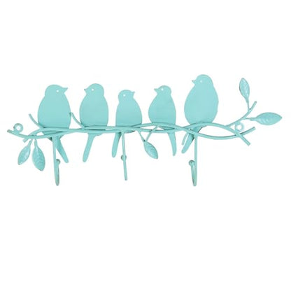 Vintage Metal Wall Mounted Coat Rack with 3 Hooks, Birds on Tree Branch Hanger Key Holder Wall Organizer for Hats, Towels, Clothes, Scarves, Jewelry Wall Decoration - Green