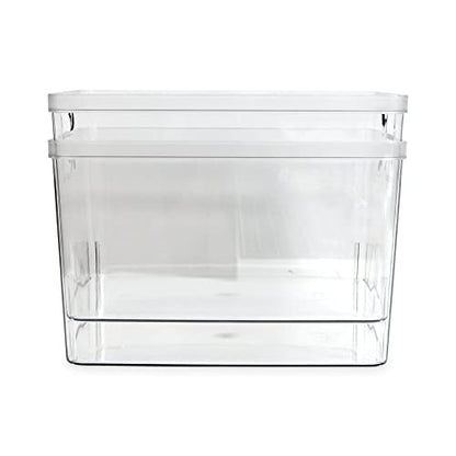 Isaac Jacobs 2-Pack Extra-Large Clear Storage Bins (11.5” L x 14” W x 9” H) | Cutout Handles, Plastic Organizer for Home, for Kitchen, Fridge, Pantry, BPA Free, Food Safe (2-Pack, Extra-Large)