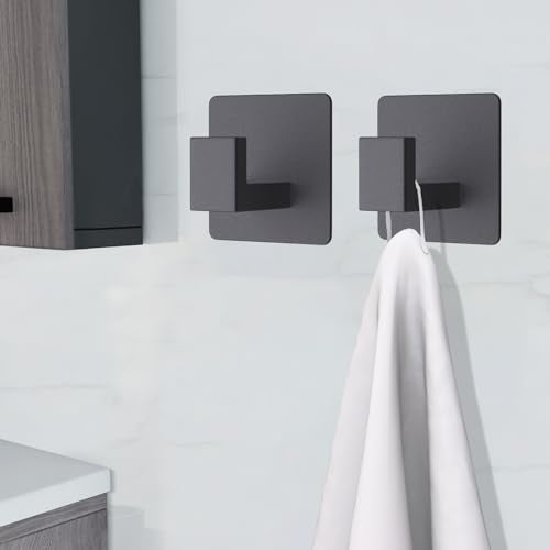 VAEHOLD 4 Pack Adhesive Towel Hooks, Heavy Duty Wall Hooks Aluminum Hooks Stick on Door, Kitchen, Bathroom for Hanging Coat, Hat, Towel, Robe, Clothes (Black)