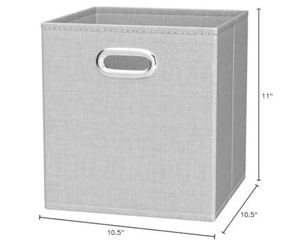 Amazon Basics Collapsible Cube Storage Bins, Space-Saving, Organizing Fabric Bins with Handles, 10.5 x 10.5 x 11 inches, Light Grey, 6-Pack