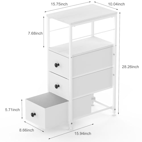 YBING Narrow Storage Cabinet with Drawers, Narrow Dresser, Small Fabric Storage, Slim Dresser for Bedroom, Small Spaces, Laundry, Closet, Bathroom, White