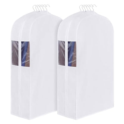 Univivi 40 Inch Cotton Garment Bags for Hanging Clothes 2 Pack, White | Breathable Cotton Fabric, Strong Zipper, Organza Window, 10in Wide Gusset Fits 6 Hangers, Perfect for Suits, Coats, Jackets