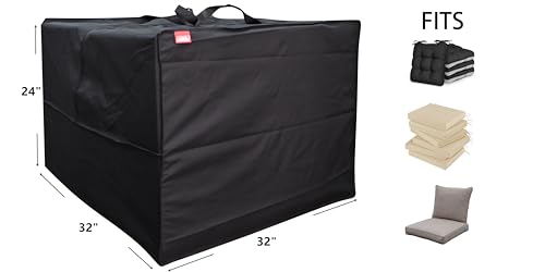 Outdoor Square Cushion/Cover Storage Bag, Protective Zippered Storage Bags with Handles, 32''L x 32''W x 24''H Black