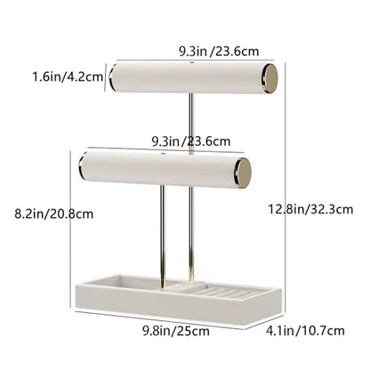 Necklace Holder,Bracelet Display,Jewelry Organizer Stand with Earrings Rings Tray,Jewelry Holder for Scrunchie Watches (Beige, 2 Tier)