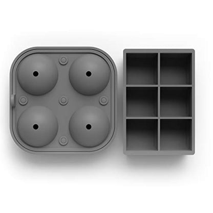 Ball Ice Cube Tray and Big Cube Molds for Whiskey, Slow Melting Set | 100% Silicone, No Plastic, Easy Release, Sphere & Square Combo, Ideal for Gifting & Elevating Cocktails at Home