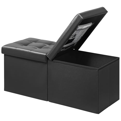 AmasSmile Footrest Ottoman Storage Bench, 34" Leather Folding Stool, Black | Large Ottoman with Storage, Thicker Foam Padded Seat, Livingroom, Dorm, Bedroom, Entryway, Easy to install,34 x 13 x 13in