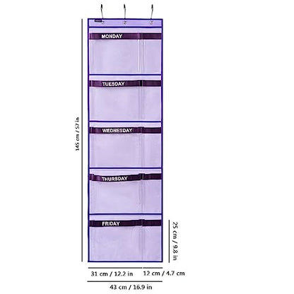Weekly Kids Clothes Organizer Day of Week School Clothing Storage Monday to Friday Hanging Closet Organizer (Purple)