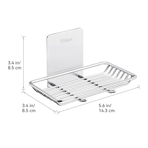 Self Adhesive Bar Soap Dish for Shower, Bathroom Soap Holder Wall Mount – Stainless Steel, Silver