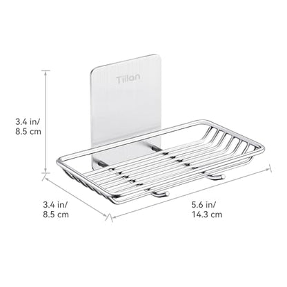 Self Adhesive Bar Soap Dish for Shower, Bathroom Soap Holder Wall Mount – Stainless Steel, Silver