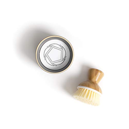 Full Circle Bubbly Palm Brush & Ceramic Soap Dispenser – Family Safe, Formaldehyde-Free – Kitchen Scrub Brush for Dishes, Nonstick & Cast Iron, Gray