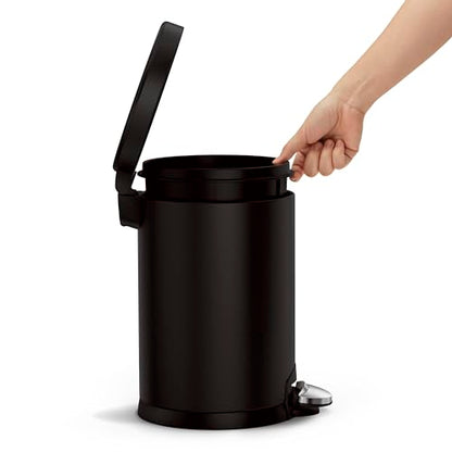 simplehuman Round Step Can, 4.5L / 1.2 Gallon Compact Bathroom Trash Can, 150,000-Step Pedal, Lid Shox® Silent Close, Removable Inner Bucket, Matte Black Steel