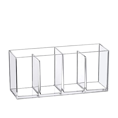 Glamour - Acrylic 4-Compartment Makeup Organizer, Transparent Plastic Makeup Brush Holder, Perfect Bathroom Vanity Storage Solution for Makeup Brushes, Eyebrow Pencils, and More