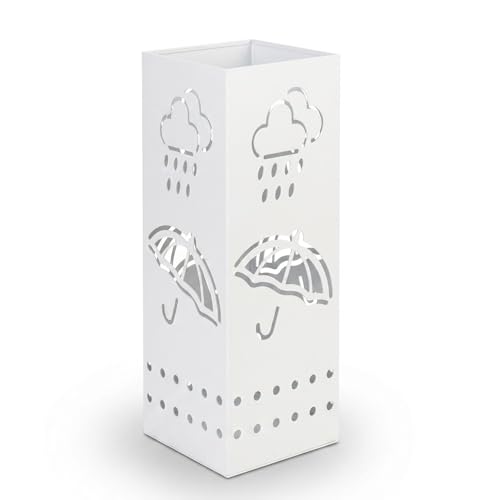 BEWBBAT Metal Umbrella Stand for Entryway, 6 x 6 x 17 Inch White Square Umbrella Organizer Bin, Free Standing Umbrella Holder,Walking Sticks, Home Office Decor