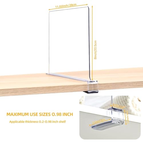 Shelf Dividers，Vertical Purse Organizer for Closet，Thickened and Sturdy Shelf Organizer for Sweater, Shirts, Handbags,8" Tall x 11" (6 Pcs)